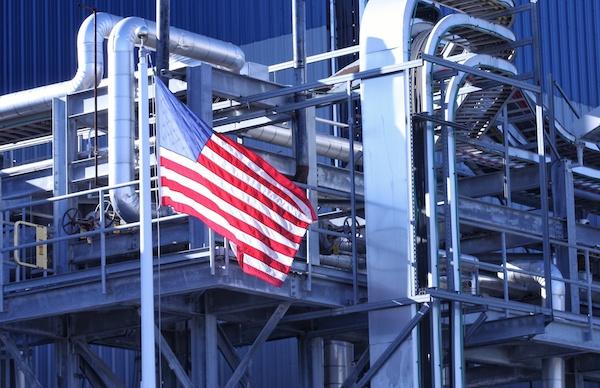 Oil Refinery and USA Flag